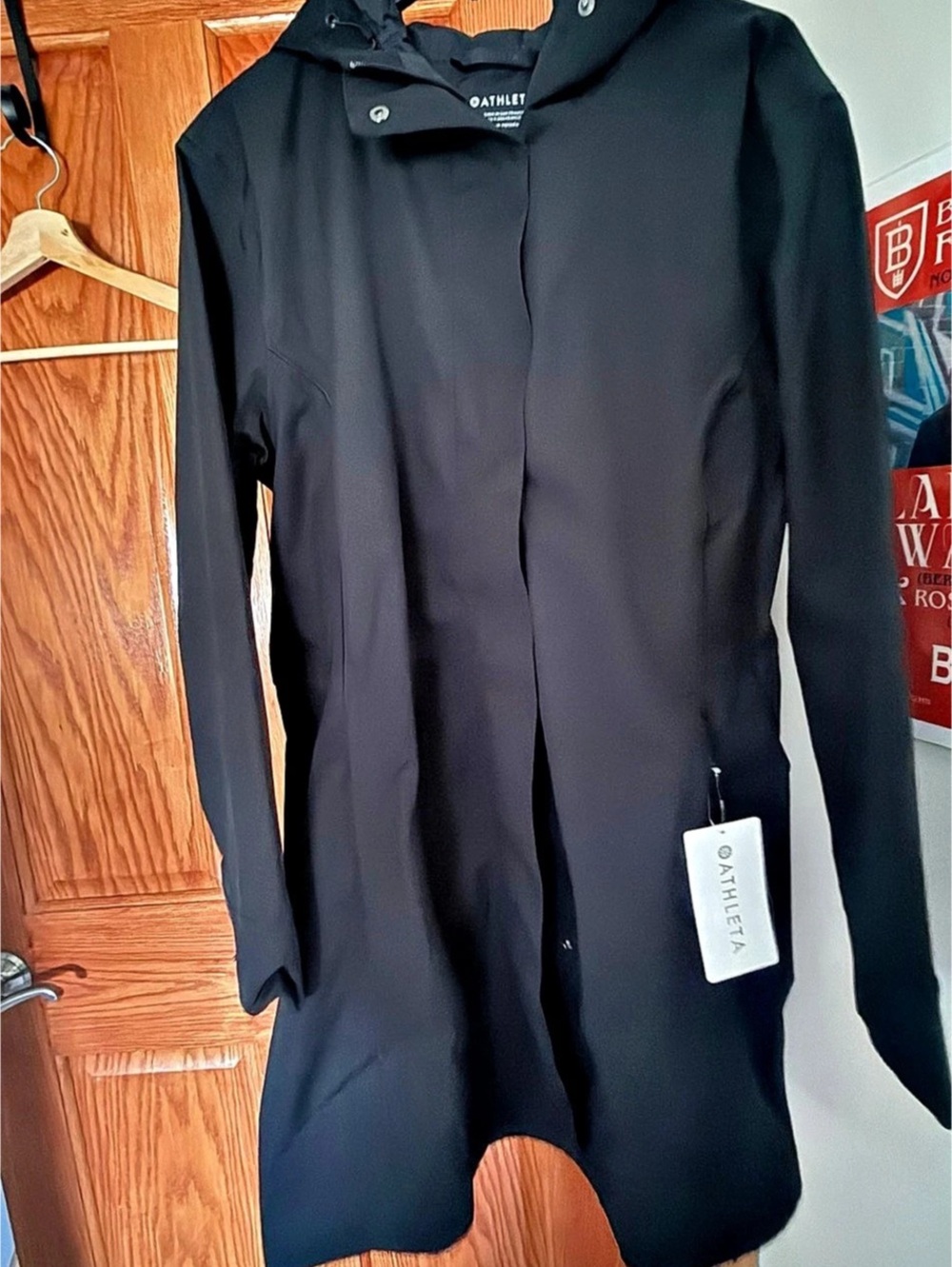 Athleta Rainout Ridge Long Trench Coat Black Size L large NWT
